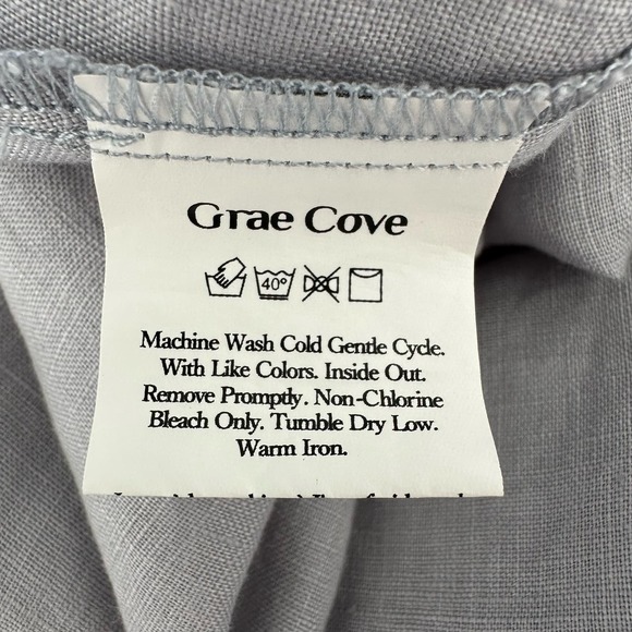 Grae Cove A Line Short Sleeve Linen Dress Women XL Blue Gray V Neck Pockets - Picture 7 of 9